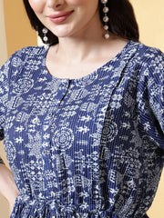 Blue Printed Dress for Women