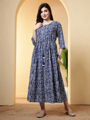 Blue Printed Dress for Women