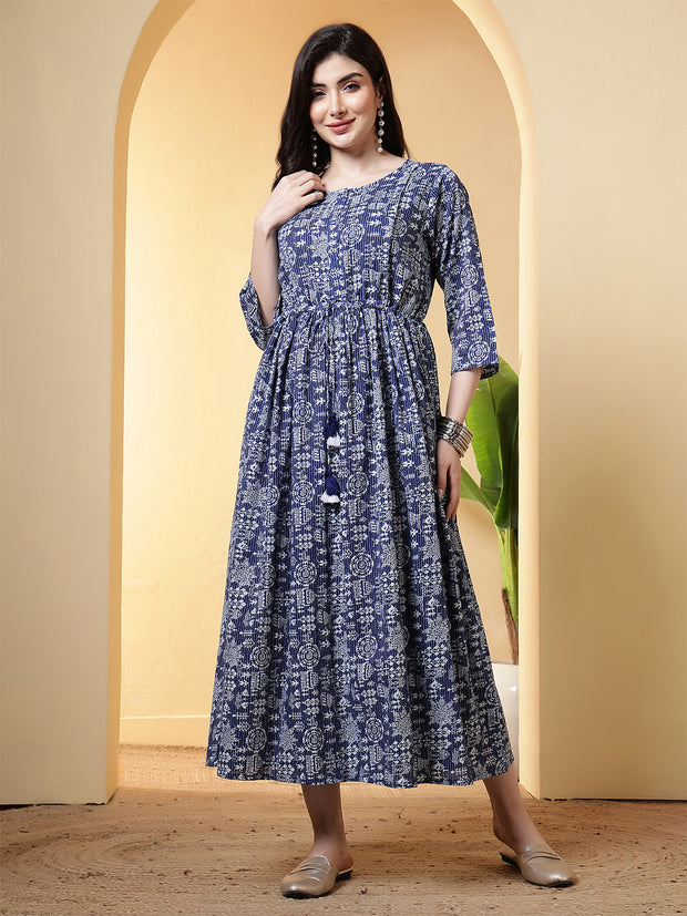 Blue Printed Dress for Women