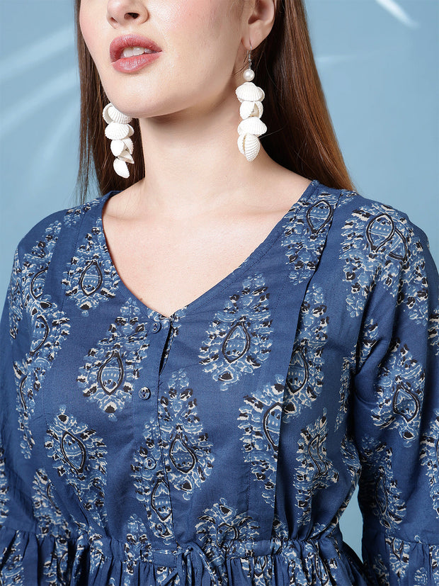 Blue Printed Dress fro Women