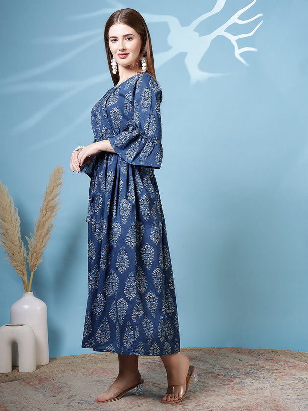 Blue Printed Dress fro Women