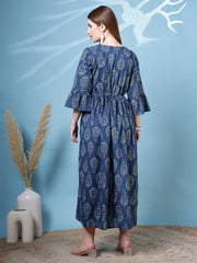 Blue Printed Dress fro Women