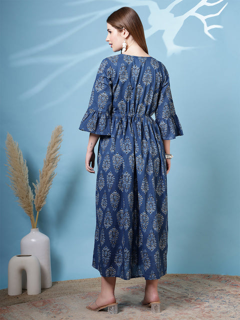 Blue Printed Dress fro Women