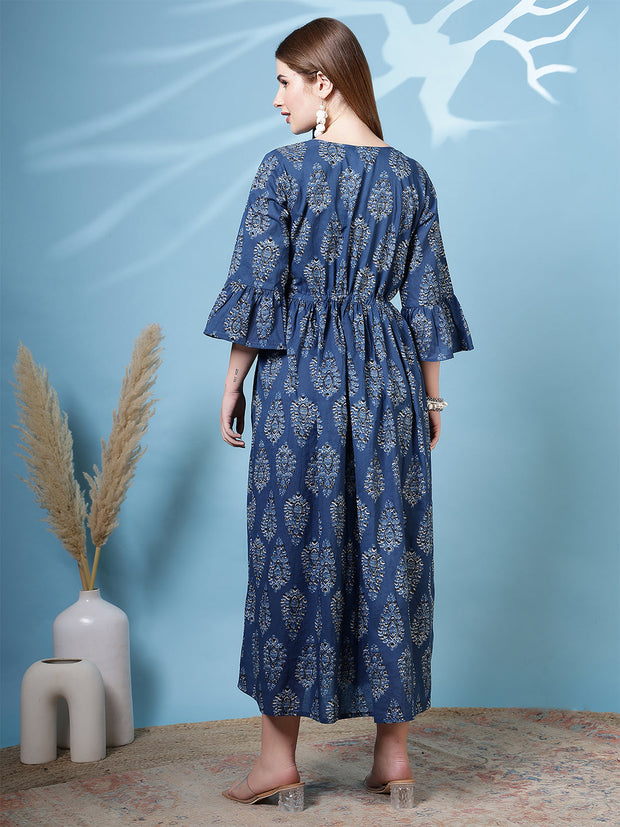 Blue Printed Dress fro Women