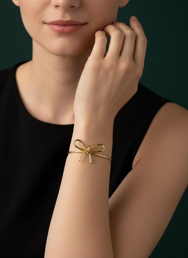 Golden Stylish Bow Slip-On Bracelet