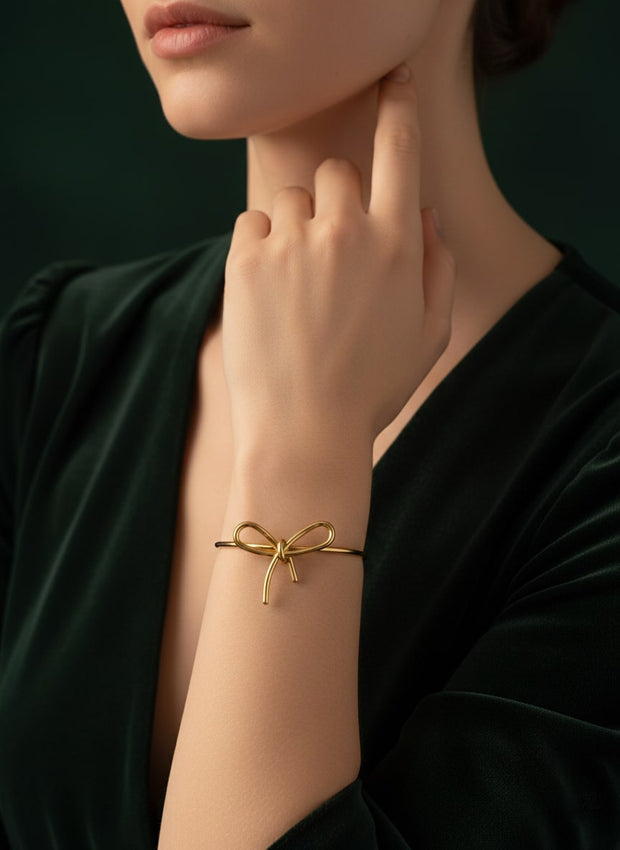 Golden Stylish Bow Slip-On Bracelet