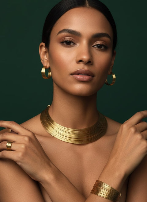 Contemporary Shaped Necklace And Earrings With Bracelet & Ring