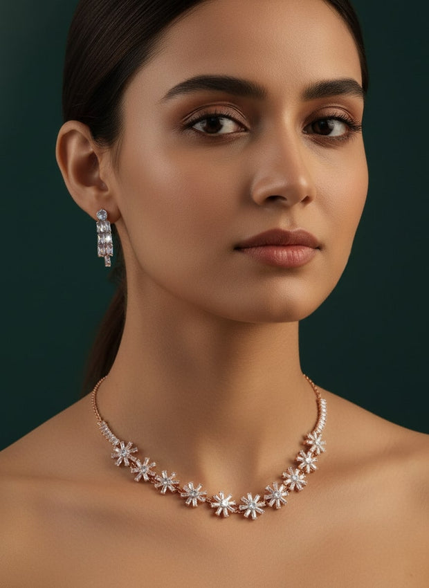 Rose Golden American Diamond Jewellery Set