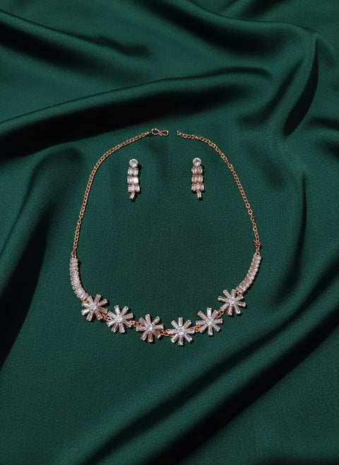 Rose Golden American Diamond Jewellery Set