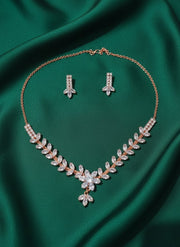 American Stone Leaf Design Necklace with Earring