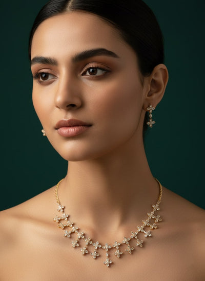 Fancy Artificial Stone Necklace With Earrings