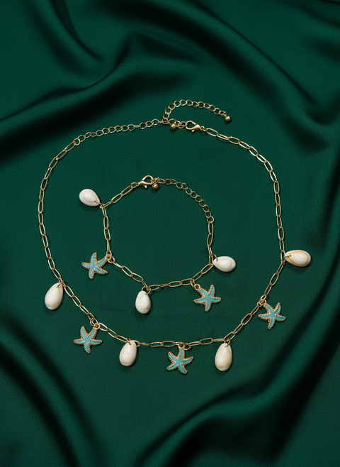 Trendy Stars & SeaShell Necklace With Bracelet