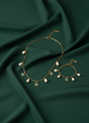 Trendy Stars & SeaShell Necklace With Bracelet