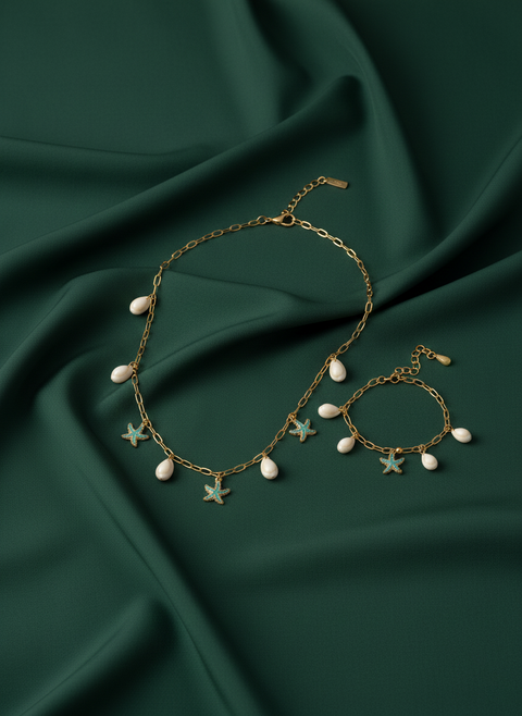 Trendy Stars & SeaShell Necklace With Bracelet