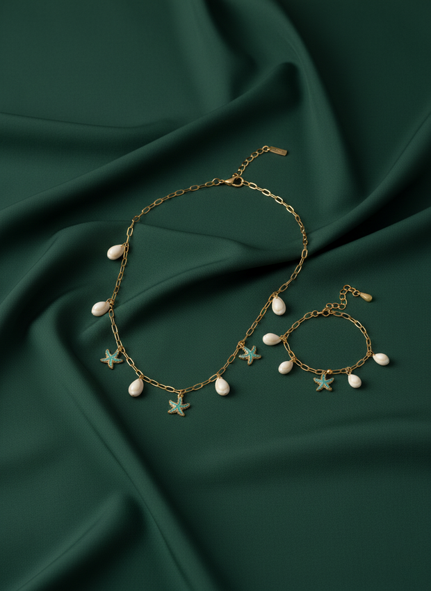 Trendy Stars & SeaShell Necklace With Bracelet
