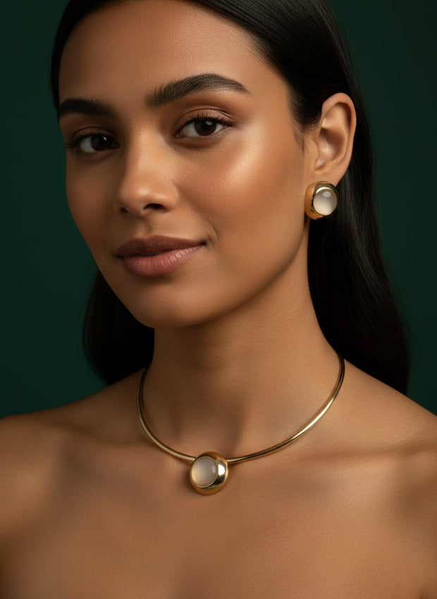 Trendy Gilded-Ripple Necklace With Studs