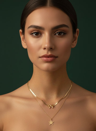 Fancy Star & Bow Shaped Pendant Layered Chain