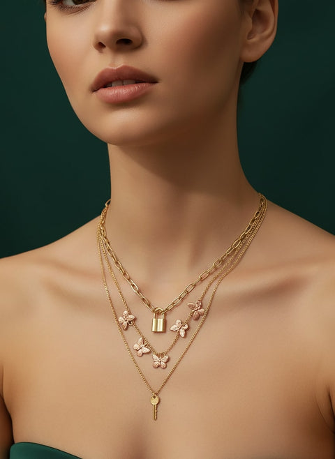 Classic Key-lock & Butterfly Layered Chain
