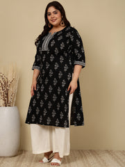 Plus Size Black Printed Straight kurta For Women