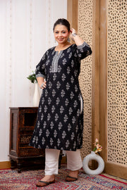 Plus Size Black Printed Straight kurta For Women