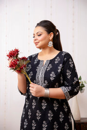 Plus Size Black Printed Straight kurta For Women