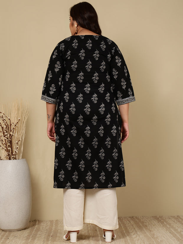 Plus Size Black Printed Straight kurta For Women