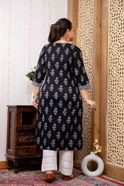 Plus Size Black Printed Straight kurta For Women