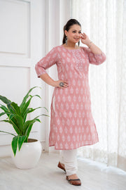 Plus Size Pink Printed Straight kurta For Women