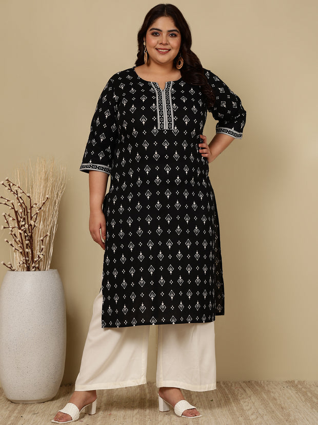 Plus Size Black Printed Straight kurta For Women