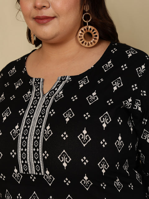 Plus Size Black Printed Straight kurta For Women