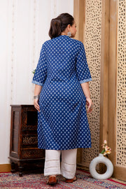 Plus Size Blue Printed Straight kurta For Women