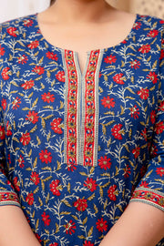 Plus Size Blue Printed Straight kurta For Women