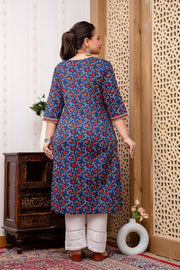 Plus Size Blue Printed Straight kurta For Women