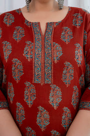 Plus Size Maroon Printed Straight kurta For Women