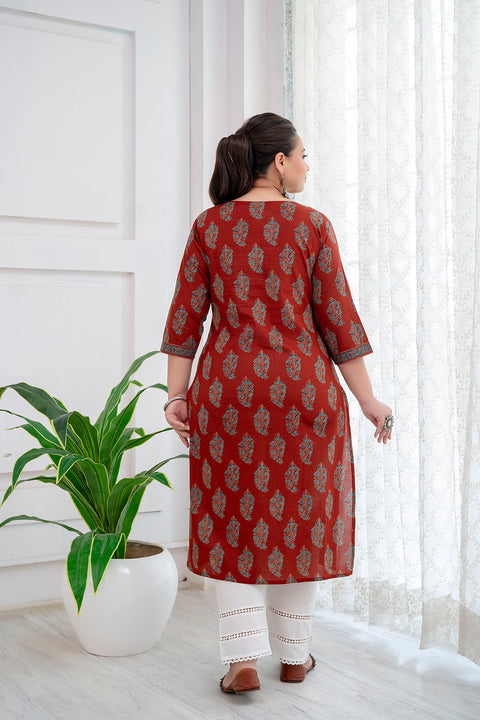 Plus Size Maroon Printed Straight kurta For Women