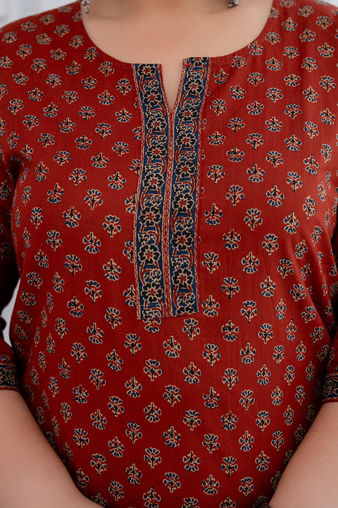 Plus Size Maroon Printed Straight kurta For Women