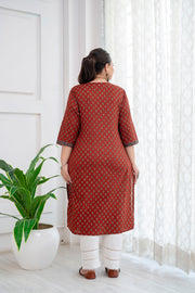 Plus Size Maroon Printed Straight kurta For Women