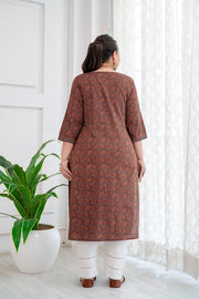 Plus Size Rust Printed Straight kurta For Women