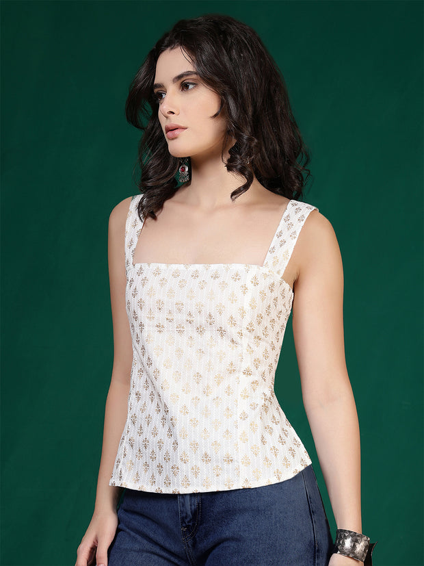 Women Off-White Printed Top