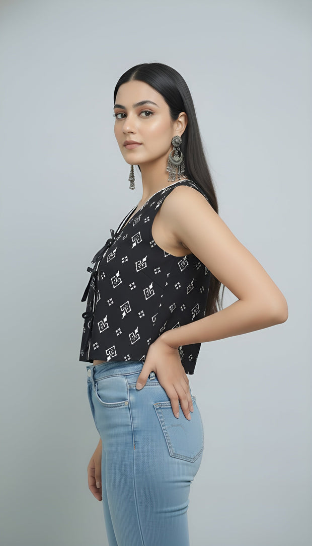 Women Black Printed Top
