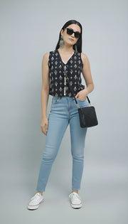 Women Black Printed Top