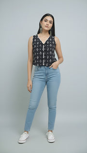 Women Black Printed Top