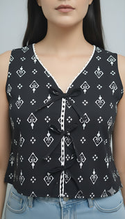 Women Black Printed Top