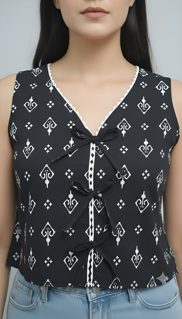 Women Black Printed Top