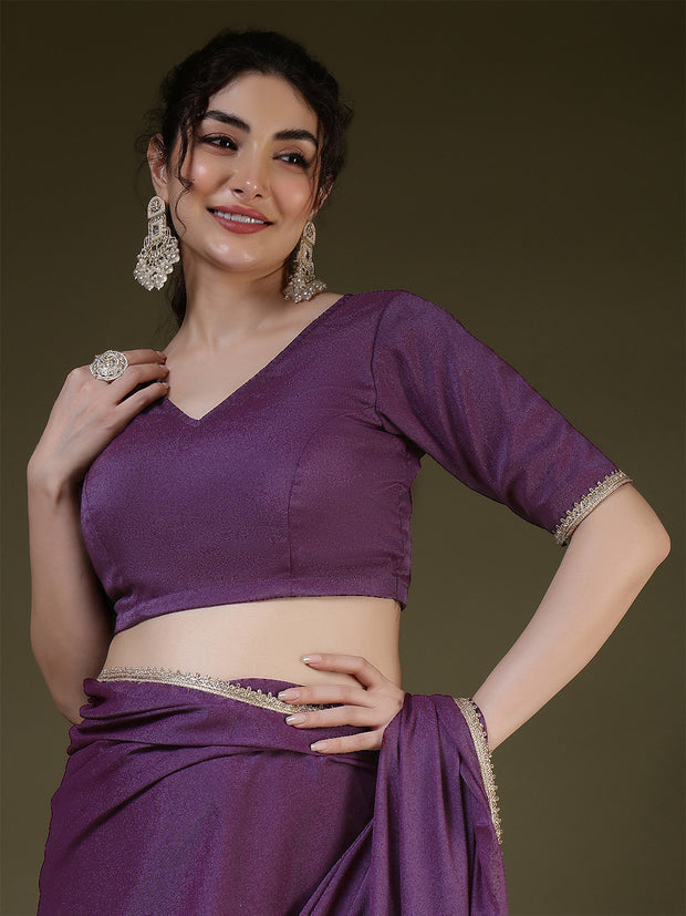 Burgundy Saree embellished with lace & Unstitched blouse