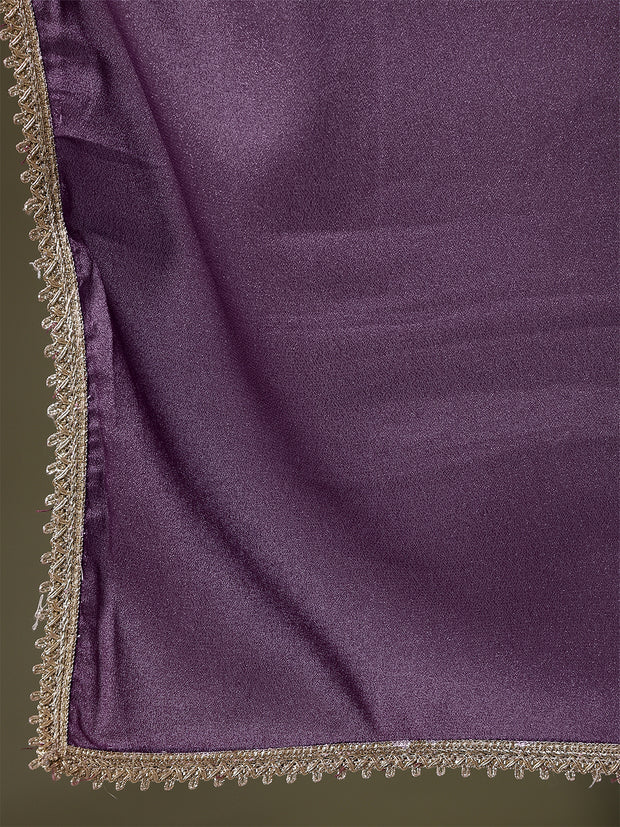 Burgundy Saree embellished with lace & Unstitched blouse