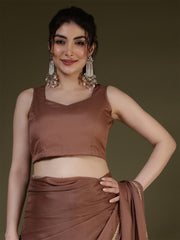 Brown Saree embellished with lace & Unstitched blouse