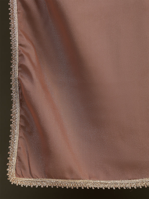 Brown Saree embellished with lace & Unstitched blouse