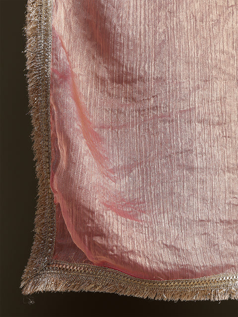Pink Saree embellished with lace & Unstitched blouse