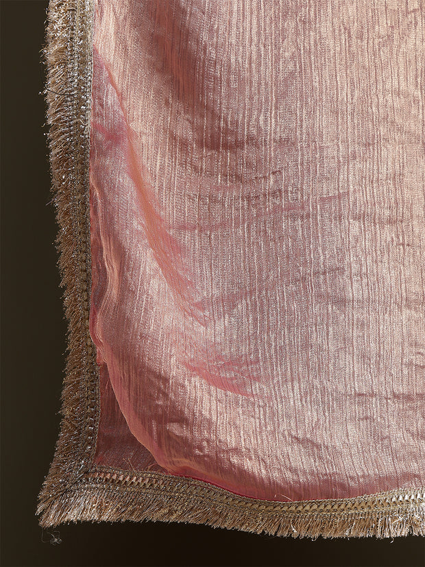 Pink Saree embellished with lace & Unstitched blouse